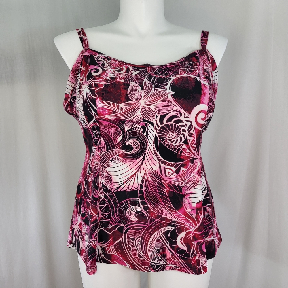 Croft & Barrow Floral TANKINI TOP Swim Womens Size 22W Pinks White Padded Bra